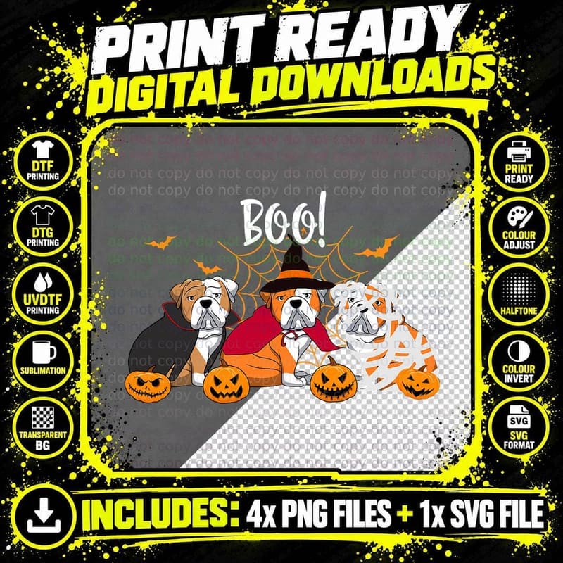Halloween English Bulldog Boo Pumpkin T-Shirt Png SVG Digital Bundle