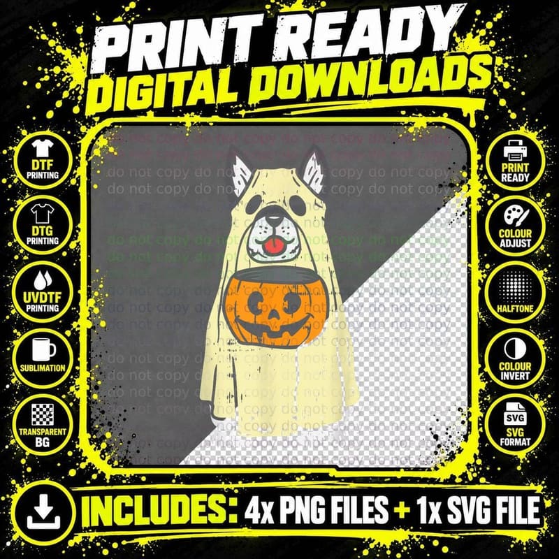 Halloween Ghost Dog Costume T-Shirt, Funny Pet Apparel Png SVG Digital Bundle