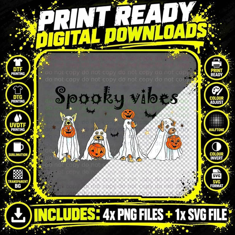 Halloween Ghost Dog T-Shirt, Spooky Vibes Png SVG Digital Bundle