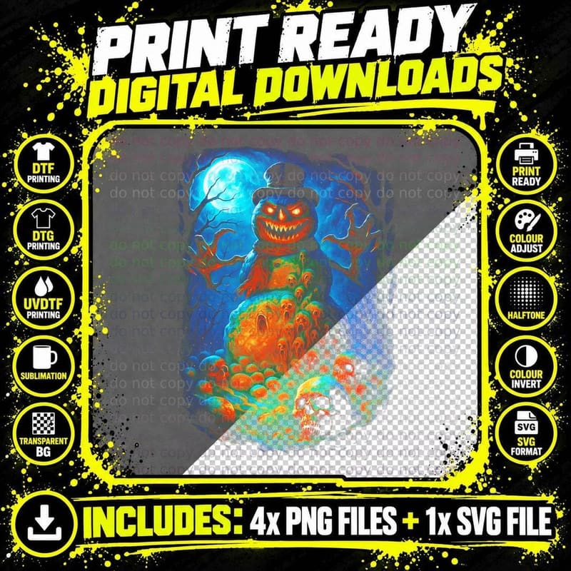 Halloween Horror Halftone Print T-Shirt Png SVG Digital Bundle
