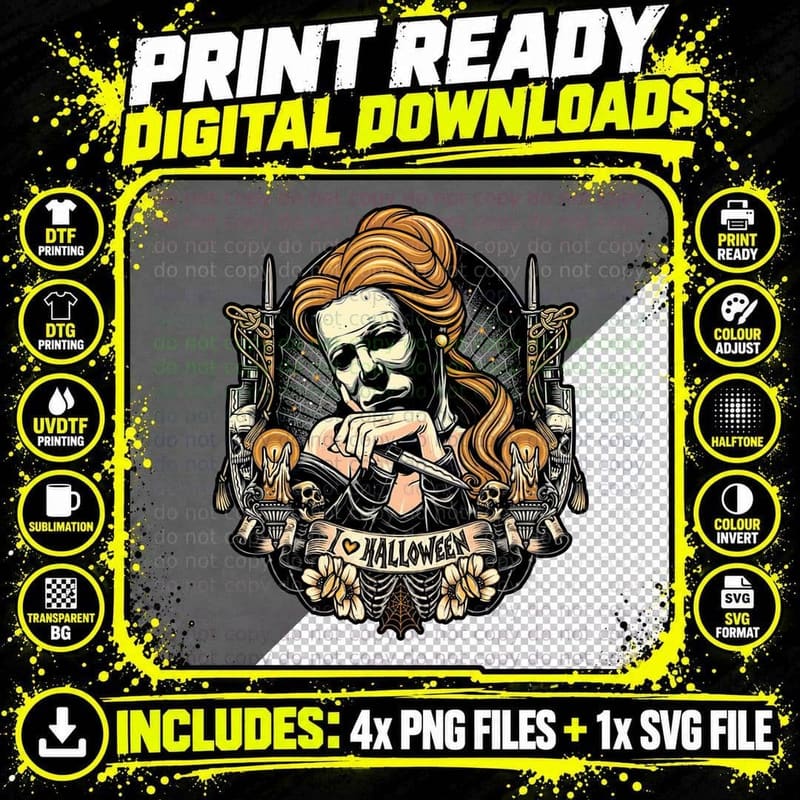 Halloween Horror Mask T-Shirt, Gothic Horror Tee Png SVG Digital Bundle