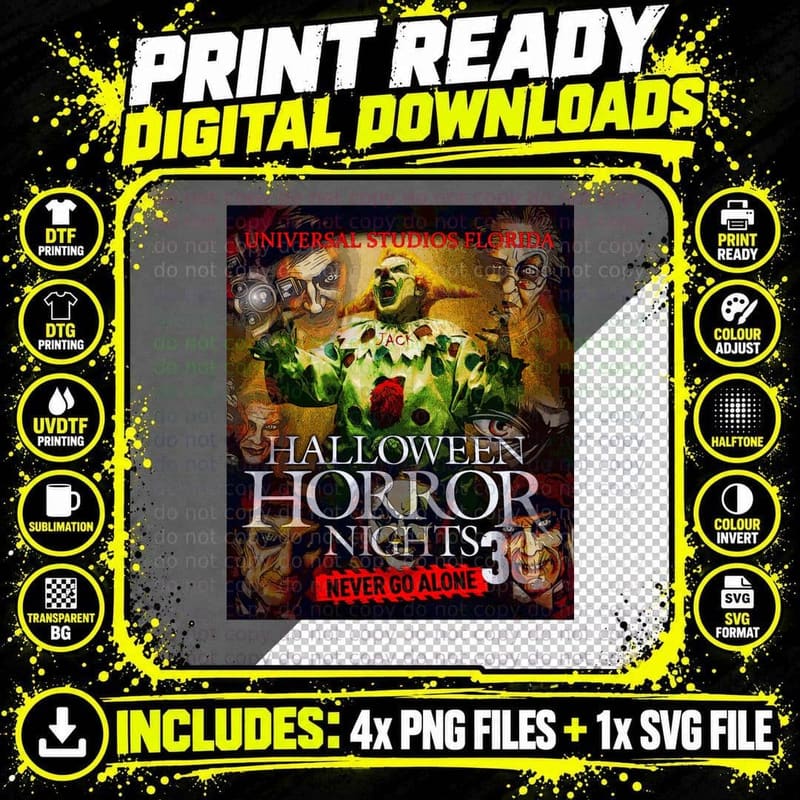 Halloween Horror Nights Clown Icons Poster Png SVG Digital Bundle