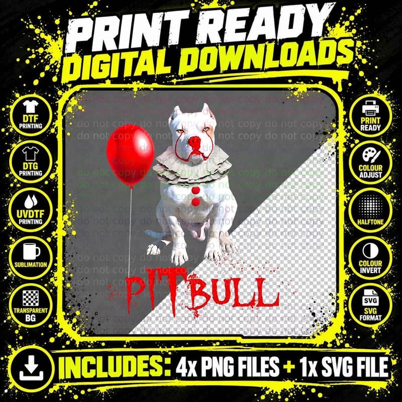 Halloween Horror Pitbull Clown T-Shirt Png SVG Digital Bundle