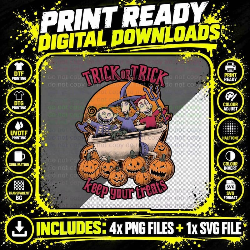 Halloween Kids Trick or Treat T-Shirt, Retro Horror Tee Png SVG Digital Bundle