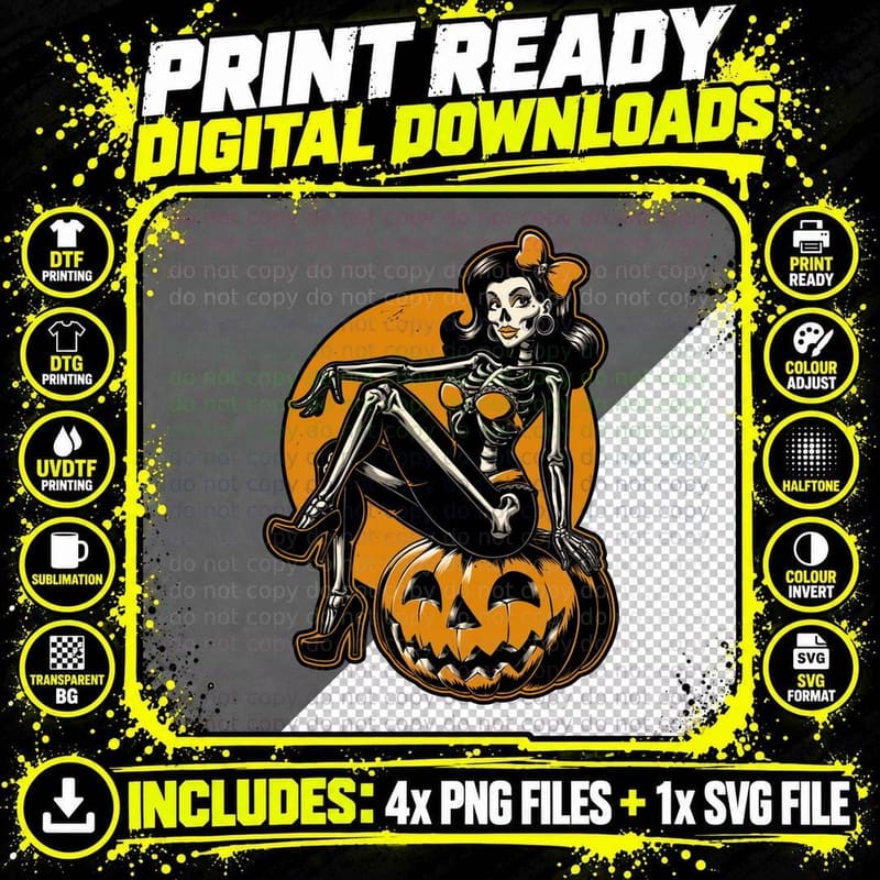 Halloween Pinup T-Shirt, Retro Horror Tee Png SVG Digital Bundle