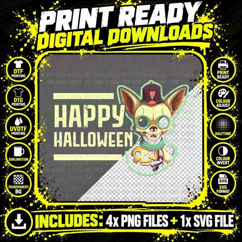 Halloween Skull Dog T-Shirt, Spooky Pet Costume Print Png SVG Digital Bundle