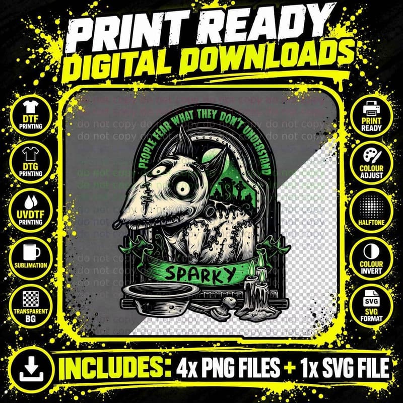 Halloween Sparky Dog T-Shirt, Gothic Horror Tee Png SVG Digital Bundle