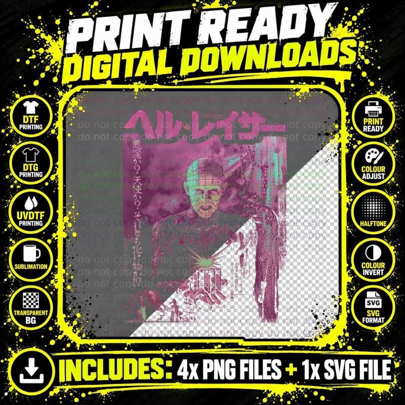 Hellraiser T-Shirt, Horror Movie Art, Cult Classic Fan Png SVG Digital Bundle
