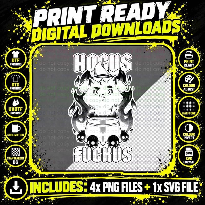 Hocus Pocus Witch Cat T-Shirt, Halloween Tee Png SVG Digital Bundle