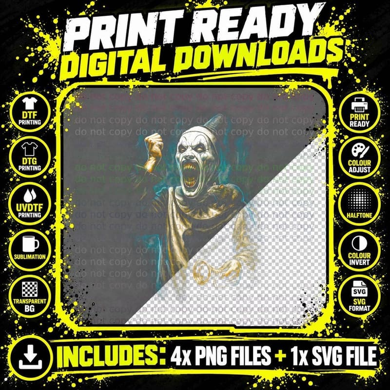 Horrifying Clown T-Shirt, Halloween Costume Png SVG Digital Bundle