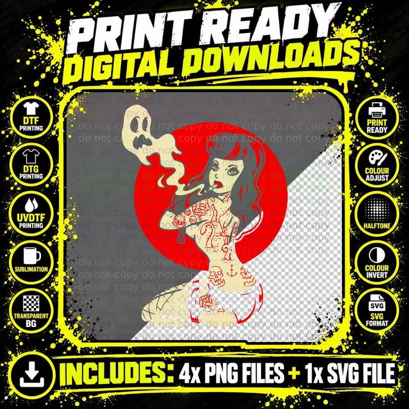 Horror Art - Sexy Goth Girl Burlesque - Psychobilly Punk Png SVG Digital Bundle