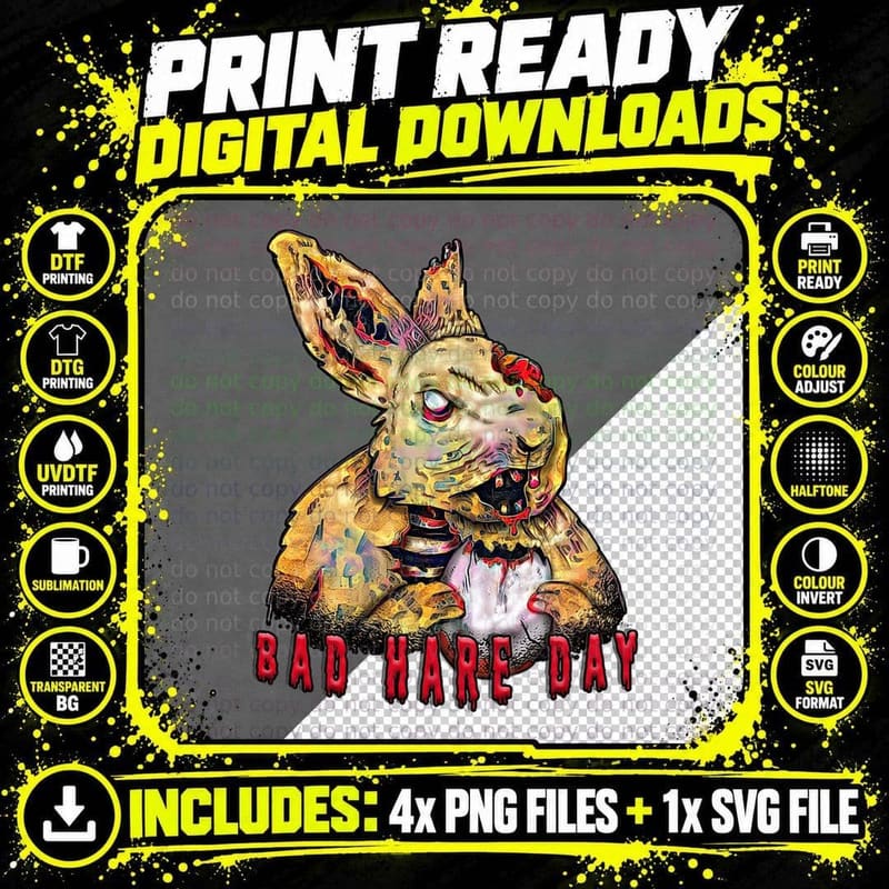 Horror Bunny T-Shirt, Halloween Horror Png SVG Digital Bundle