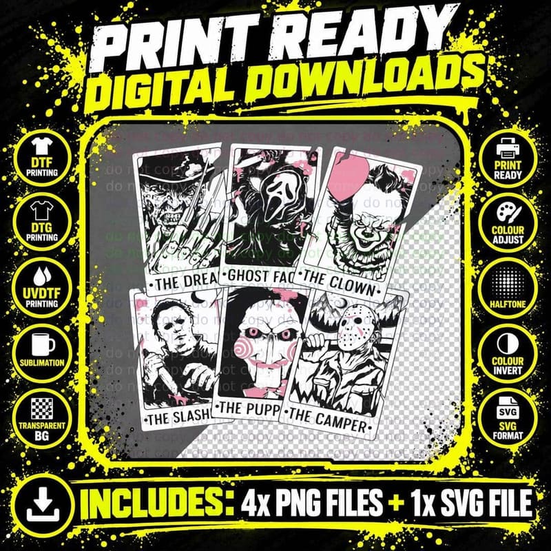 Horror Characters Tarot Card, Horror Friends Png SVG Digital Bundle