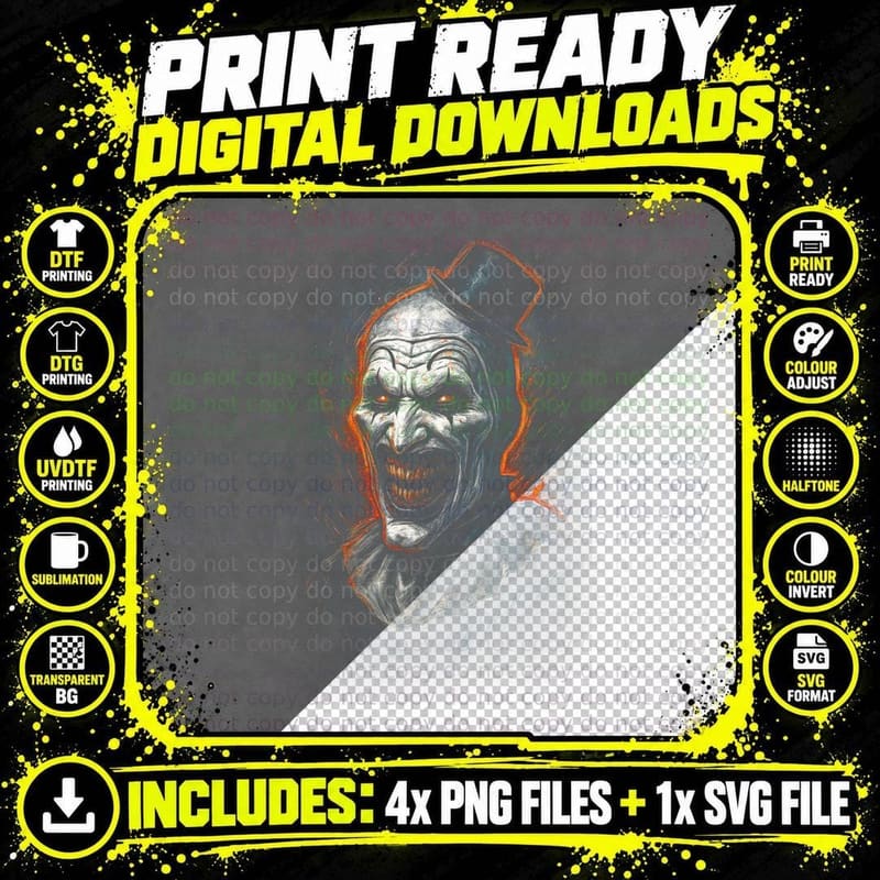 Horror Clown T-Shirt, Halloween Costume, Spooky Season Png SVG Digital Bundle