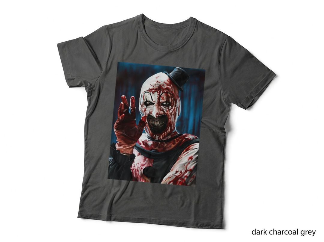 Horror Clown with Bloody Top Hat, Dark Graphic Art, Halloween Fan T-Shirt
