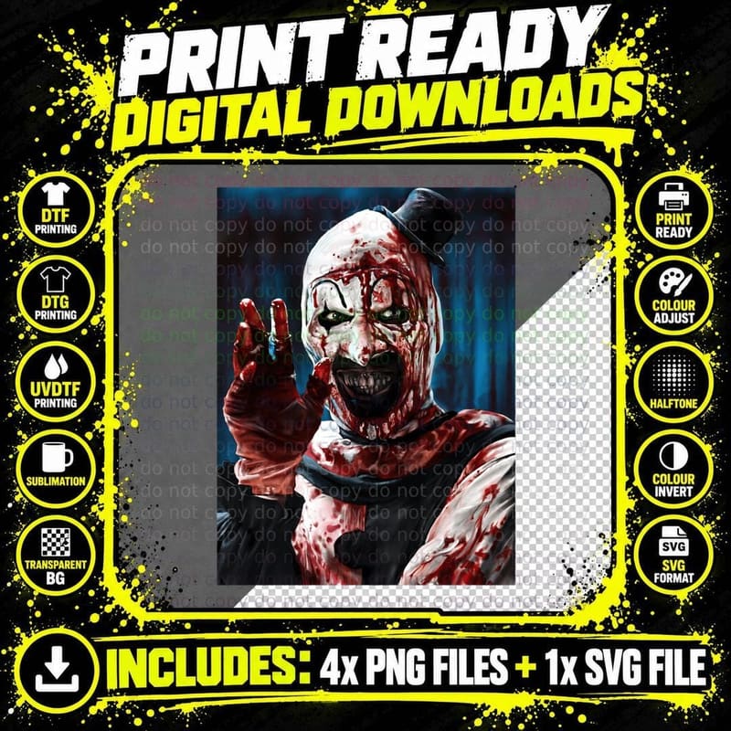 Horror Clown with Bloody Top Hat, Dark Graphic Art Png SVG Digital Bundle