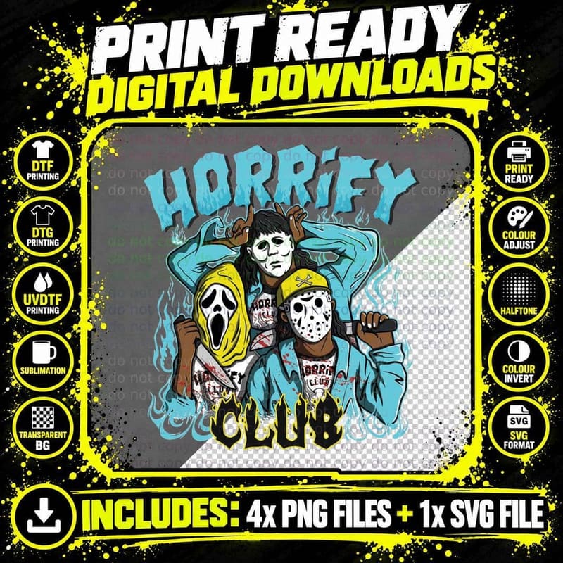 Horror Club Horror Characters T-Shirt Png SVG Digital Bundle