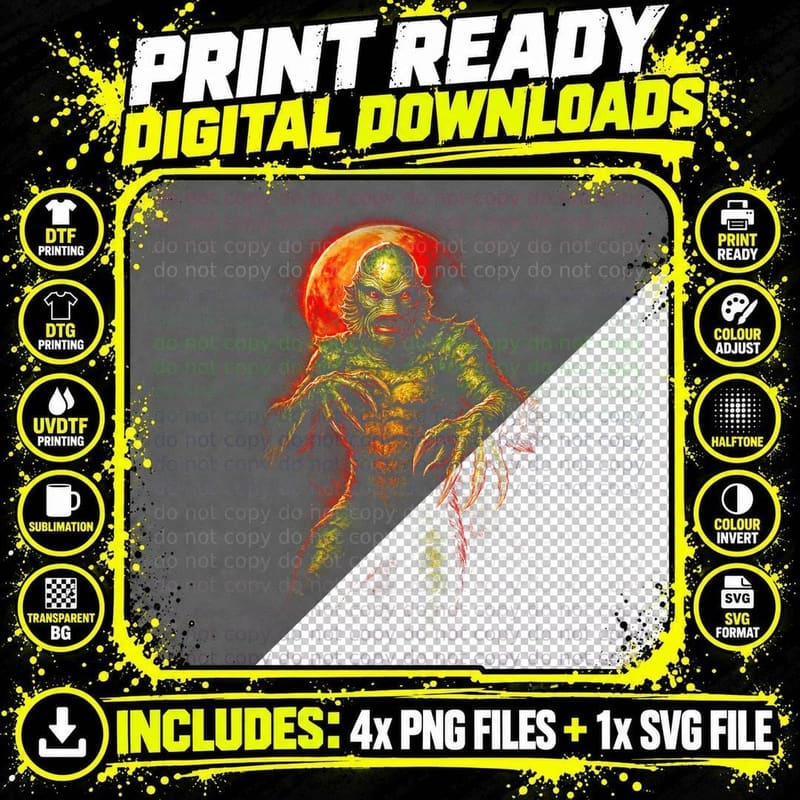 Horror Creature T-Shirt, Scary Monster Print Png SVG Digital Bundle