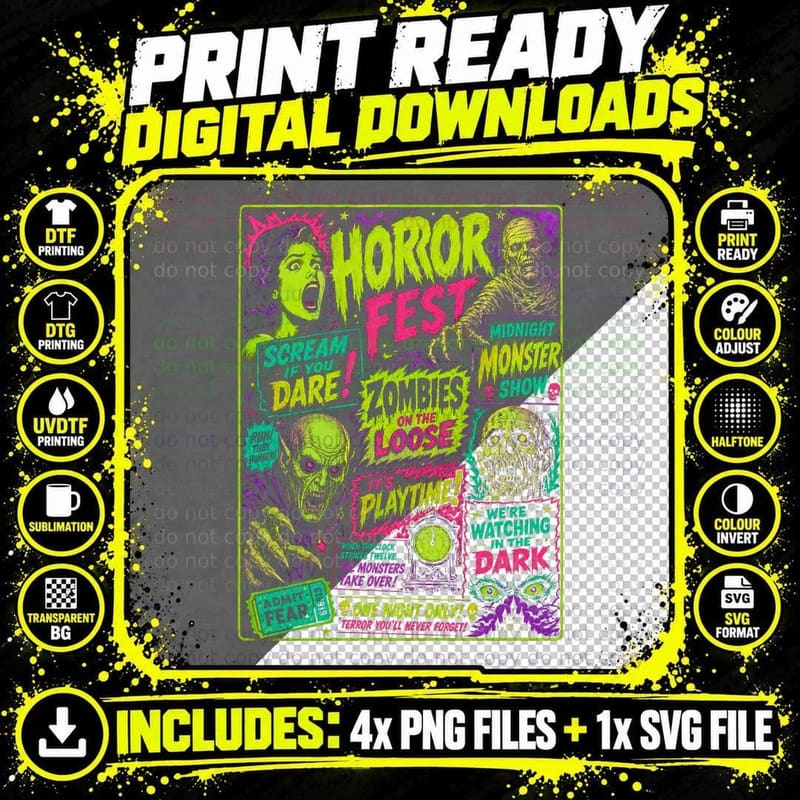 Horror Fest Vintage Spook Show Poster T-Shirt Retro Png SVG Digital Bundle