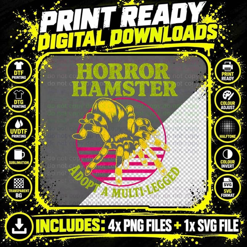 Horror Hamster Tarantula T-Shirt Funny Retro Spider Pet Png SVG Digital Bundle
