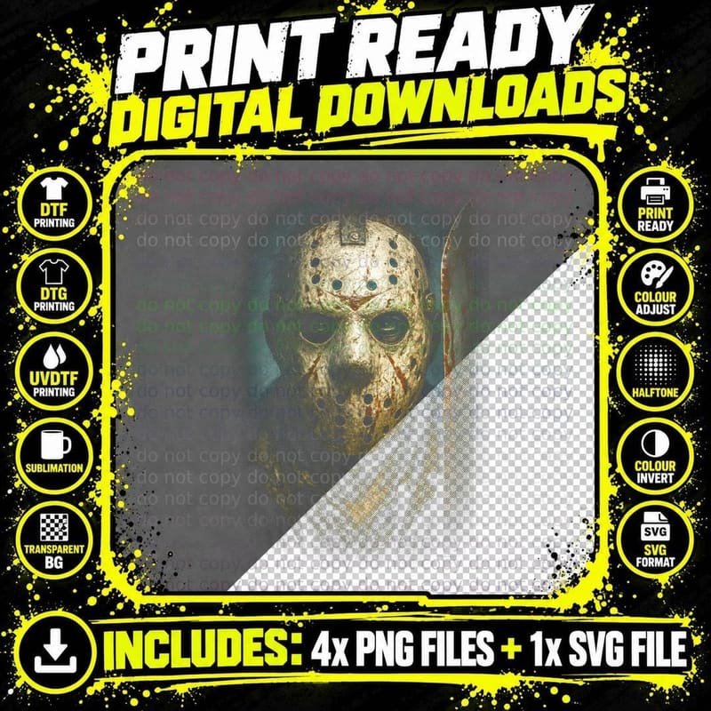 Horror Icon Mask T-Shirt, Halloween Costume, Slasher Tee Png SVG Digital Bundle