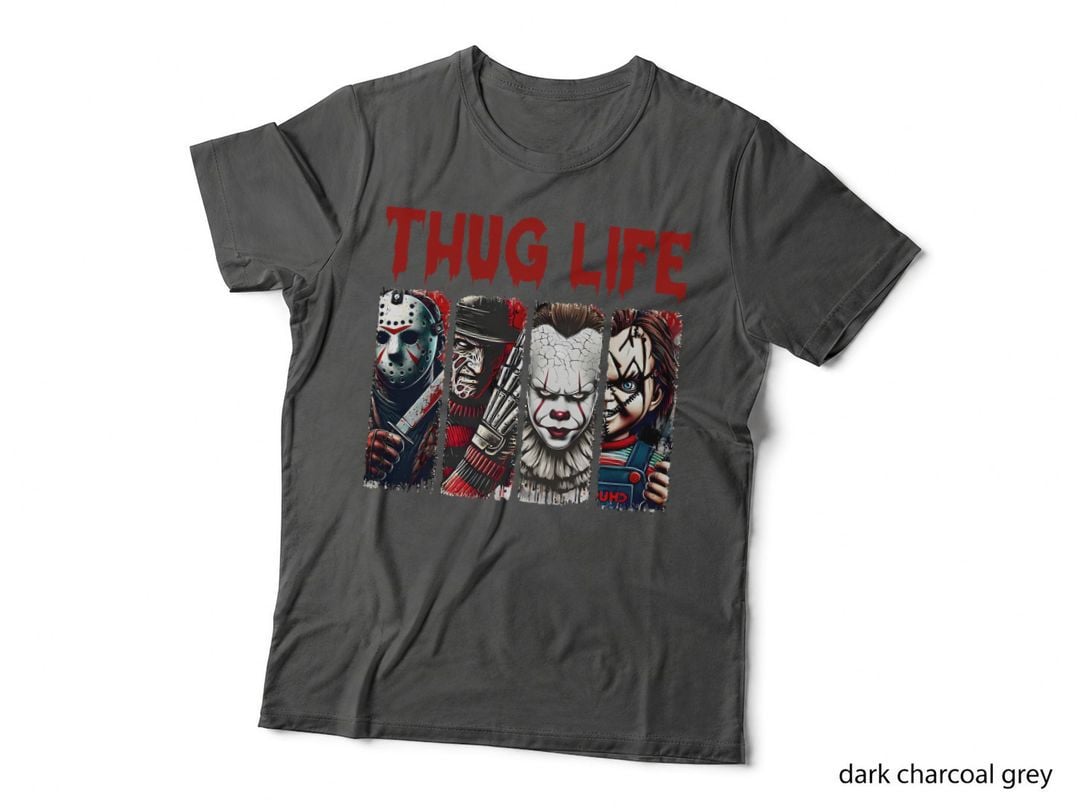 Horror Icon Thug Life Panel T-Shirt, Jason Freddy Clown Chucky, Scary Fan