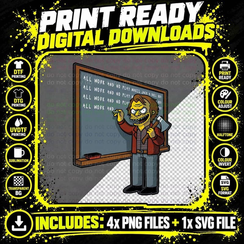Horror Movie Chalkboard Animation T-Shirt Png SVG Digital Bundle