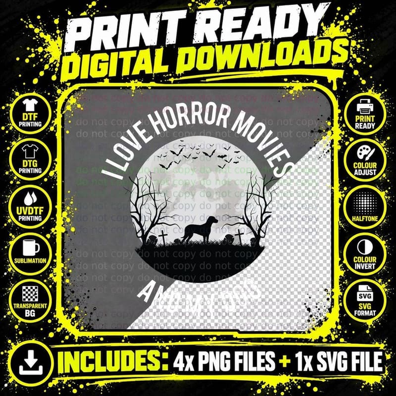 Horror Movie Dog Silhouette T-Shirt Png SVG Digital Bundle