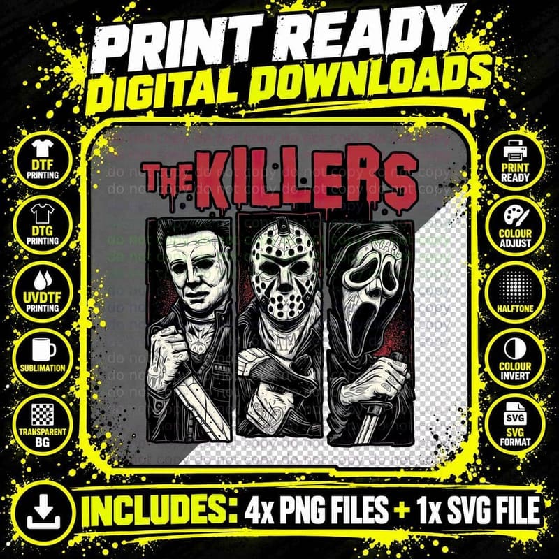 Horror Movie Killers T-Shirt, Halloween Slasher Tee Png SVG Digital Bundle