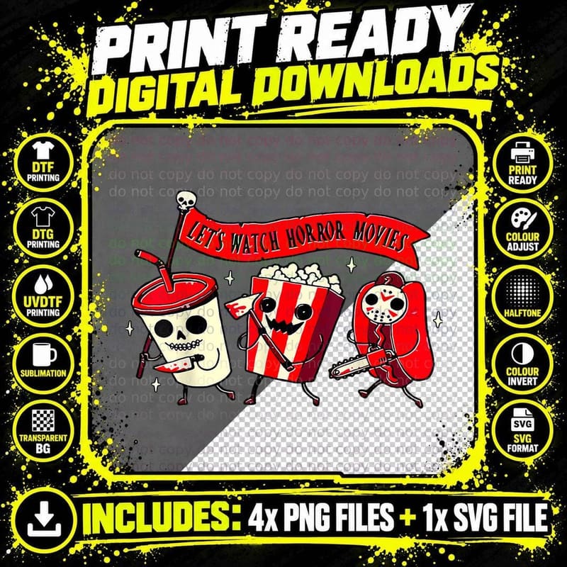 Horror Movie Night T-Shirt, Halloween Party Theme Png SVG Digital Bundle