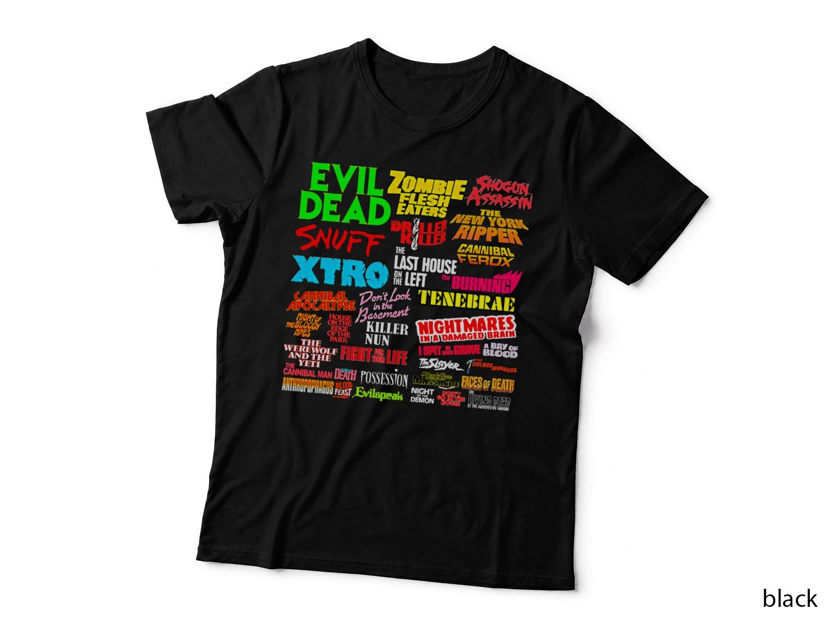 Horror Movie Titles T-Shirt, Scary Movie Typography, Halloween Apparel