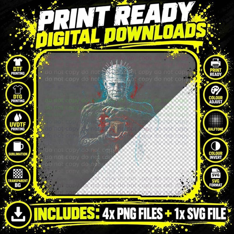 Horror Movie Villain T-Shirt, Pinhead Print Png SVG Digital Bundle