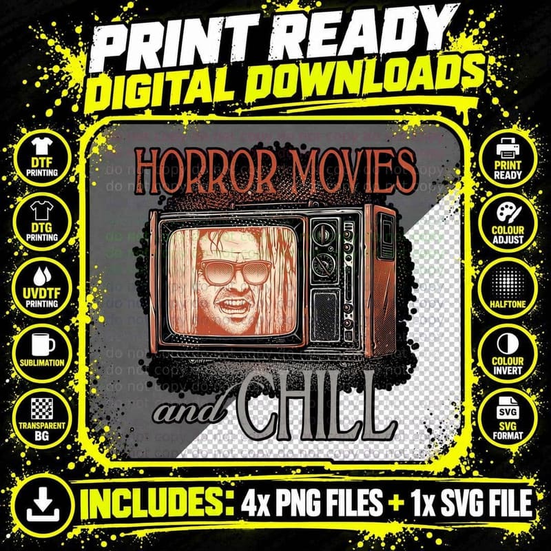 Horror Movie Villain T-Shirt, Vintage Horror Aesthetic Png SVG Digital Bundle