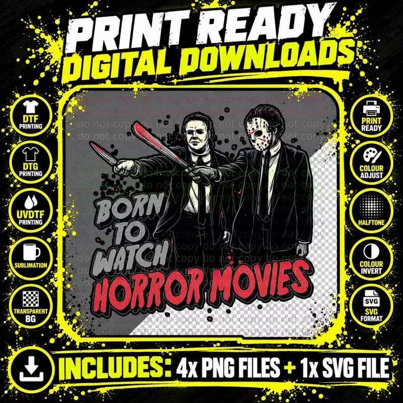 Horror Movie Villains T-Shirt, Halloween Slasher Tee Png SVG Digital Bundle