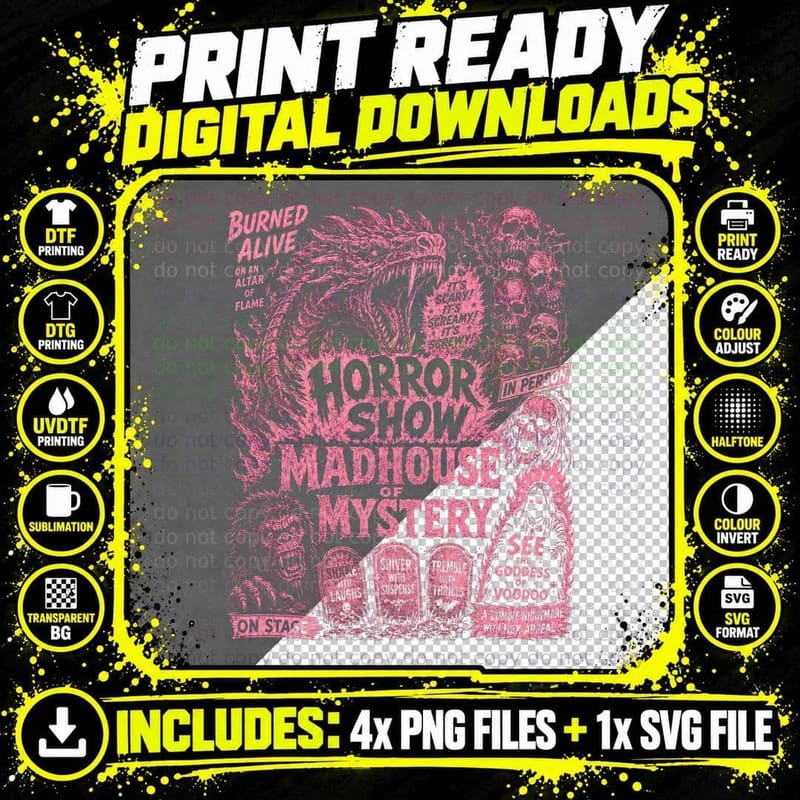 Horror Show Madhouse of Mystery T-Shirt Vintage Spook Png SVG Digital Bundle