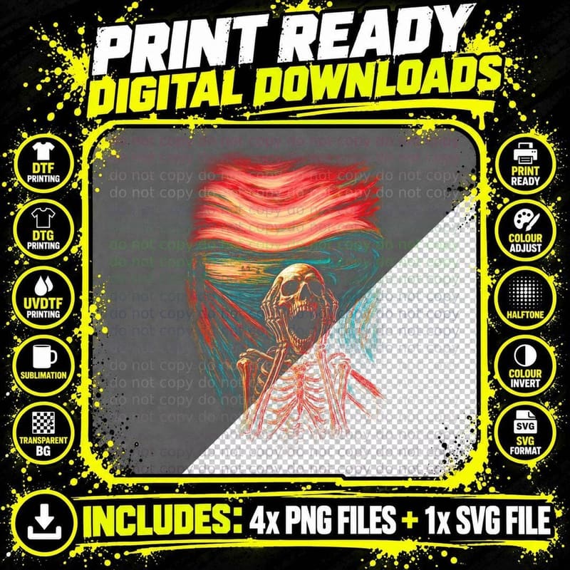 Horror Skull Gritting Art Print, Halloween Costume Png SVG Digital Bundle