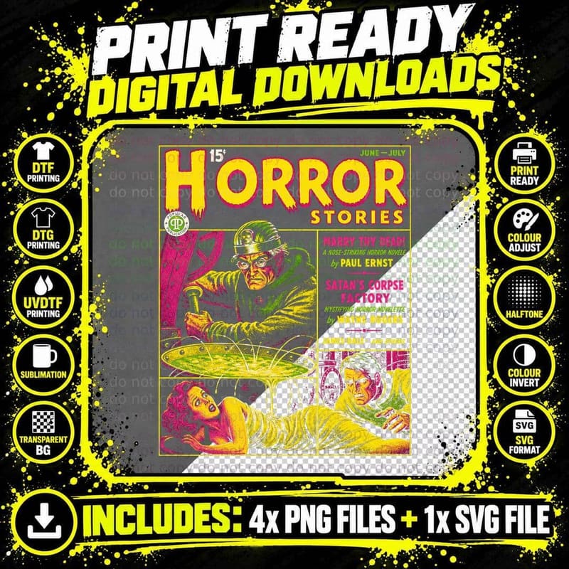 Horror Stories Pulp Magazine T-Shirt Retro Vintage Comic Png SVG Digital Bundle