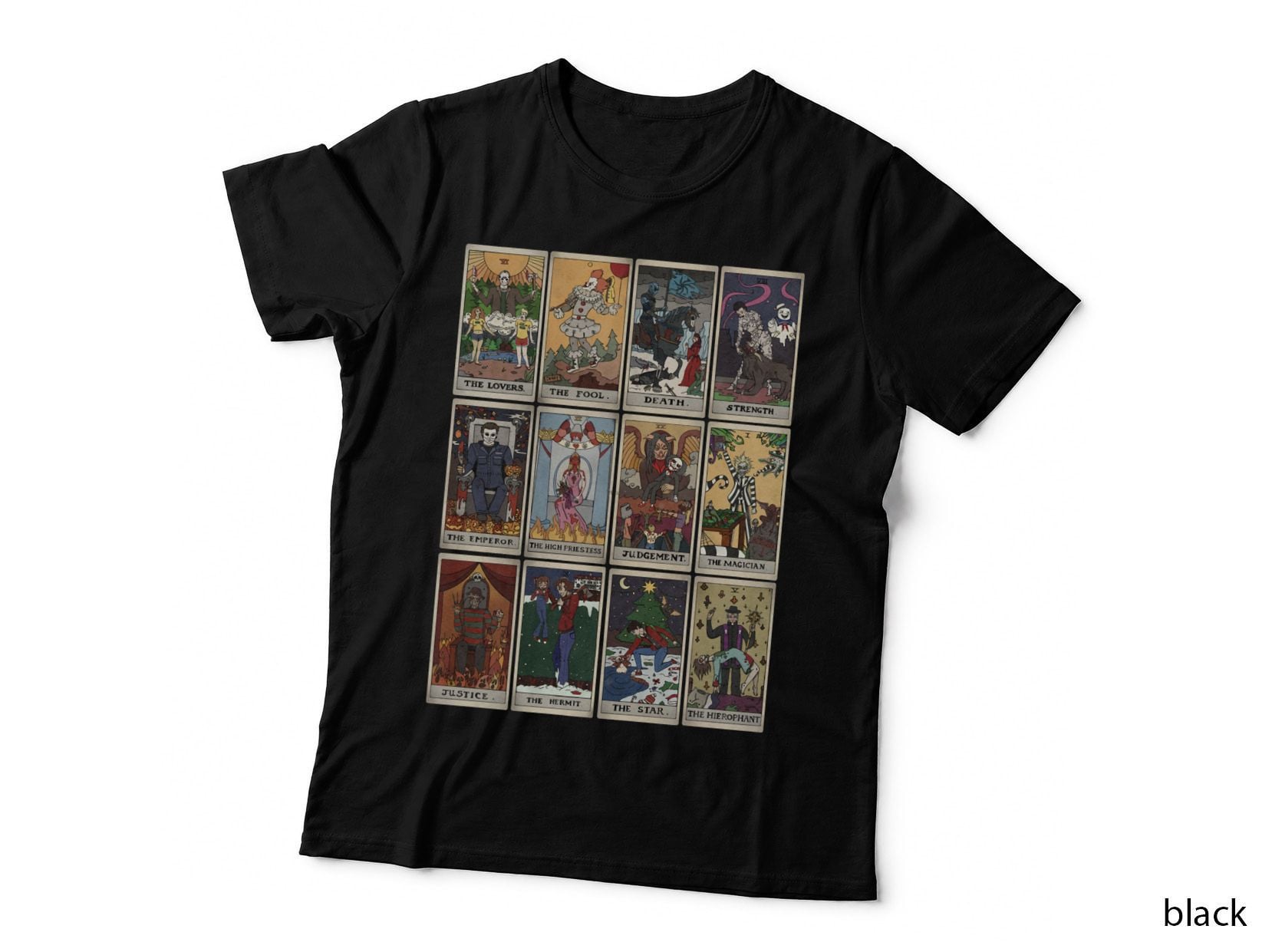 Horror Tarot Deck T-Shirt, Slasher Villains Cards, Spooky Fortune Telling