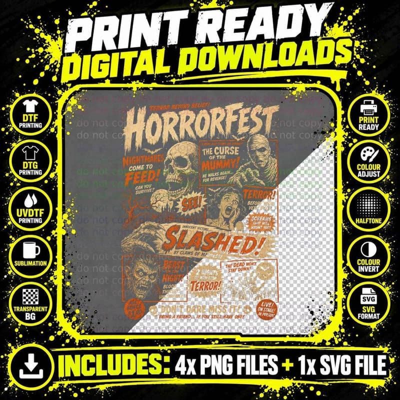 Horrorfest Retro Movie Poster T-Shirt Vintage Mummy Png SVG Digital Bundle