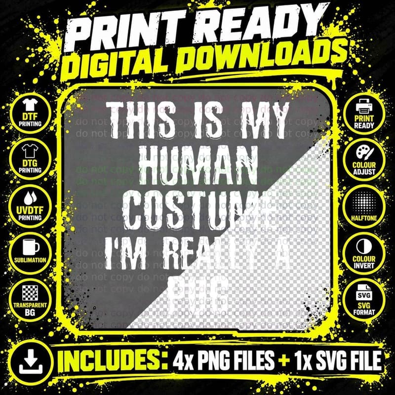 Human Costume I'm Really a Pug T-Shirt Png SVG Digital Bundle