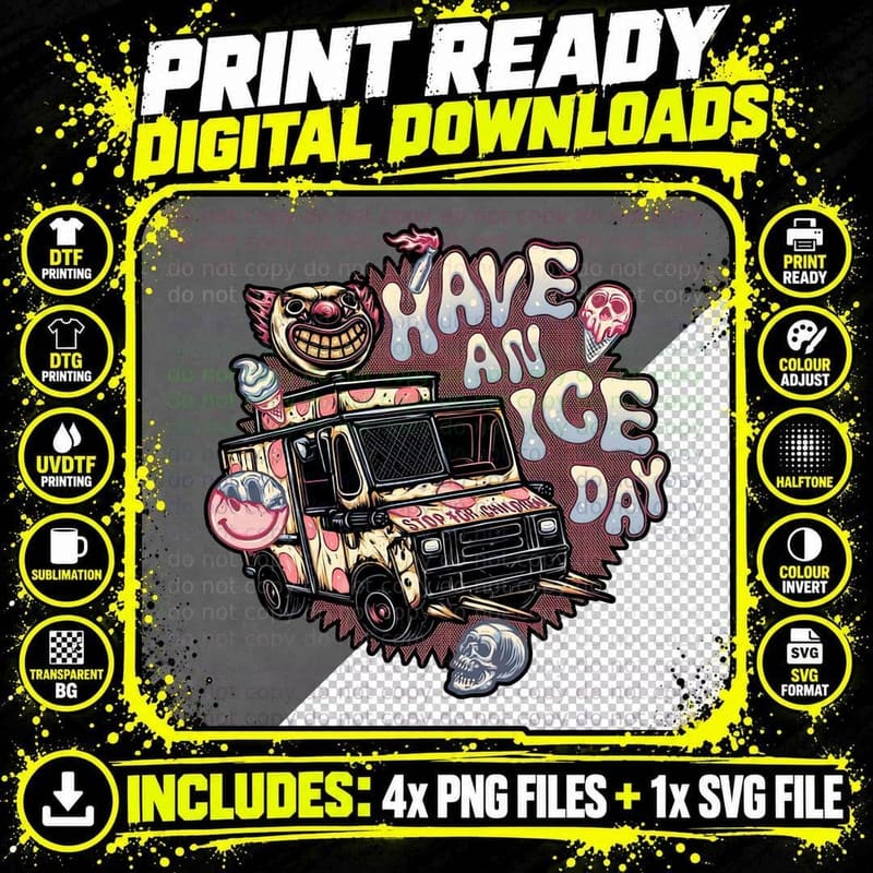 Ice Cream Truck T-Shirt, Retro Horror Aesthetic Tee Png SVG Digital Bundle