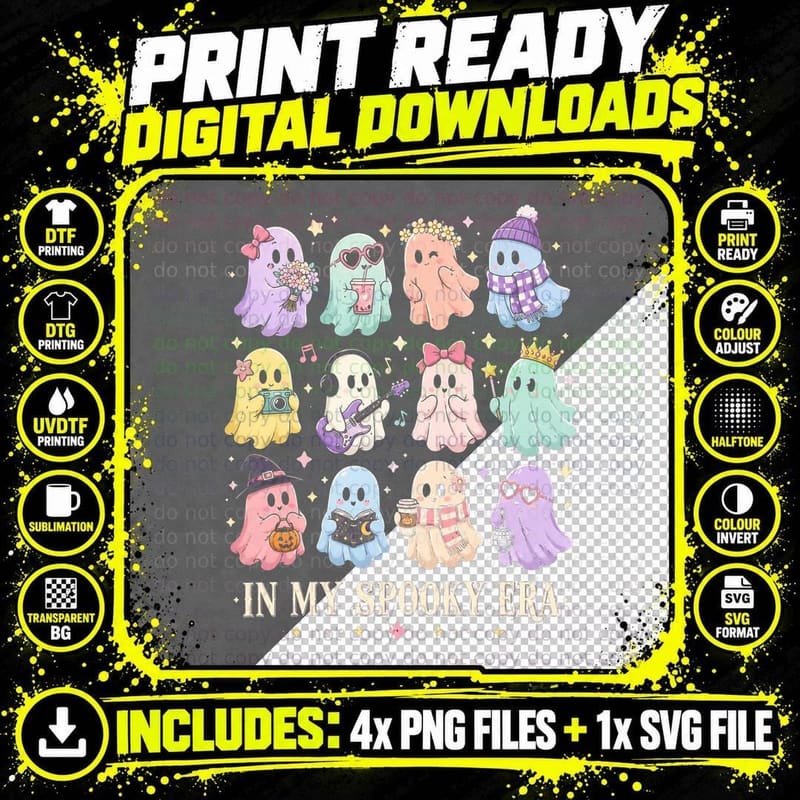 In My Spooky Era Cute Ghosts T-Shirt Pastel Halloween Png SVG Digital Bundle