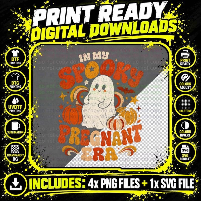 In My Spooky Pregnant Era Ghost T-Shirt Funny Halloween Png SVG Digital Bundle