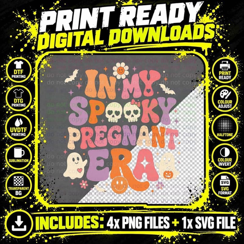 In My Spooky Pregnant Era T-Shirt Funny Halloween Png SVG Digital Bundle