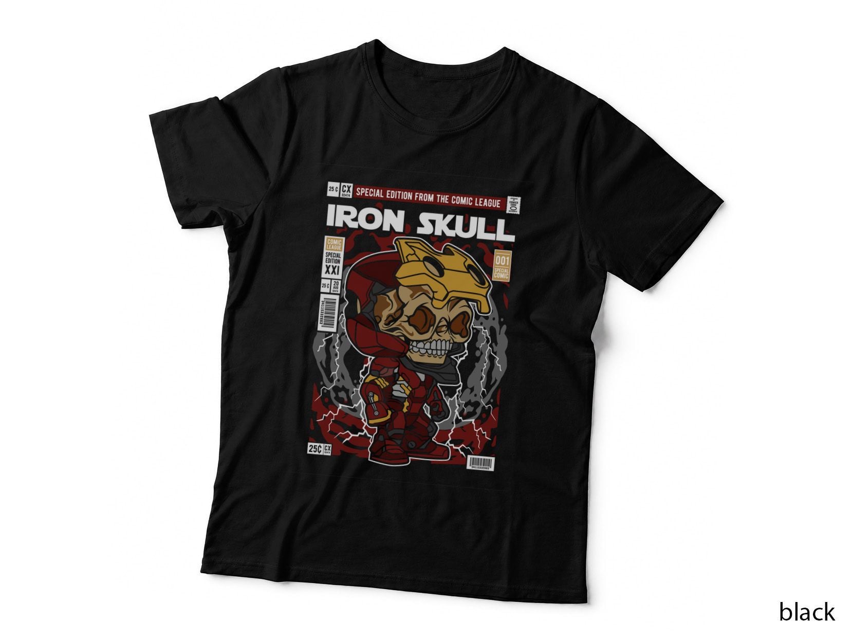 Iron Skull Comic T-Shirt, Armored Hero Skeleton, Special Edition Cover Art