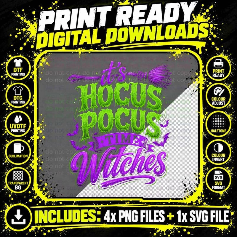 It's Hocus Pocus Time Witches T-Shirt Funny Halloween Png SVG Digital Bundle