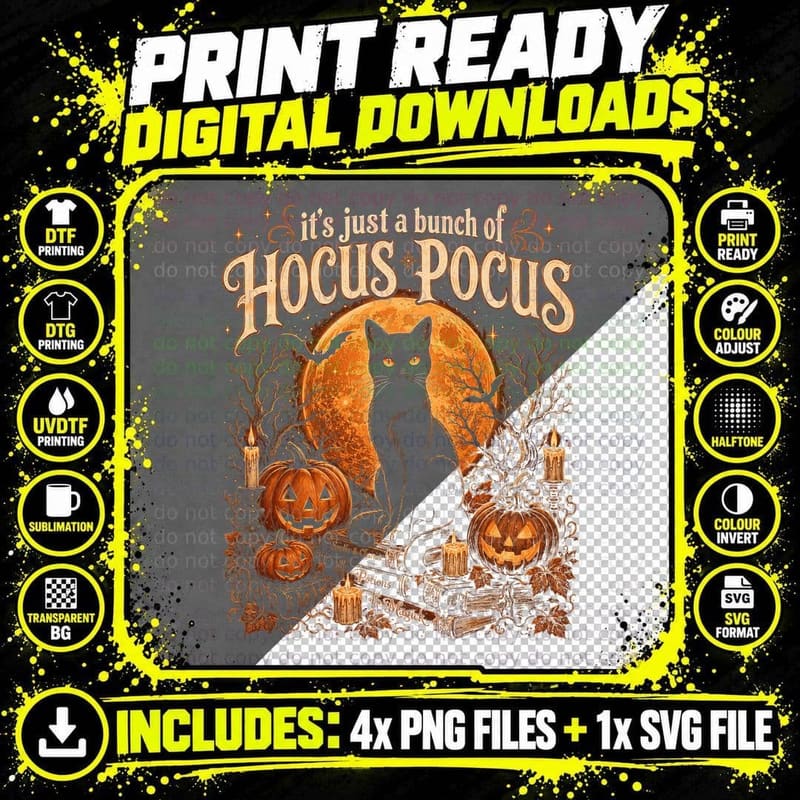 It's Just a Bunch of Hocus Pocus T-Shirt Black Cat Png SVG Digital Bundle