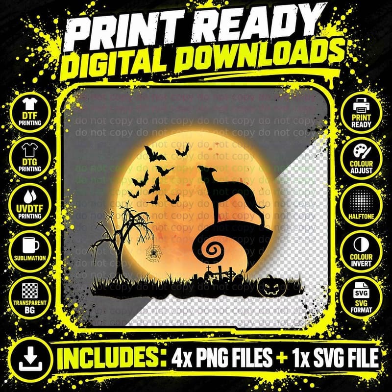 Italian Greyhound Halloween Moon T-Shirt Png SVG Digital Bundle