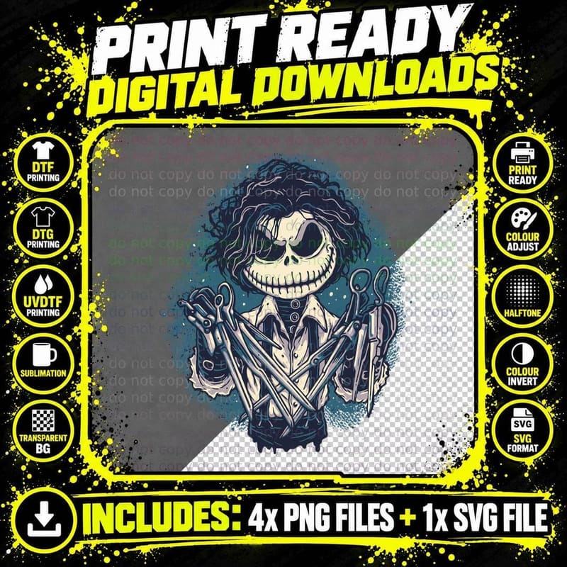 Jack Skeleton, Jack Scissor Hands, Edward, Scissorhands Png SVG Digital Bundle