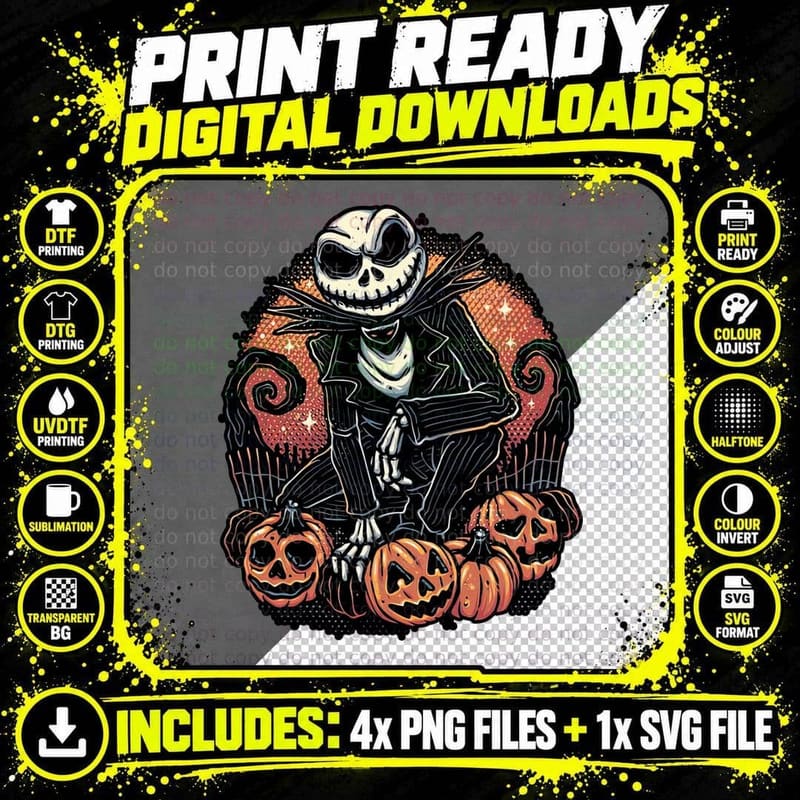 Jack Skellington T-Shirt, Halloween Tee Png SVG Digital Bundle